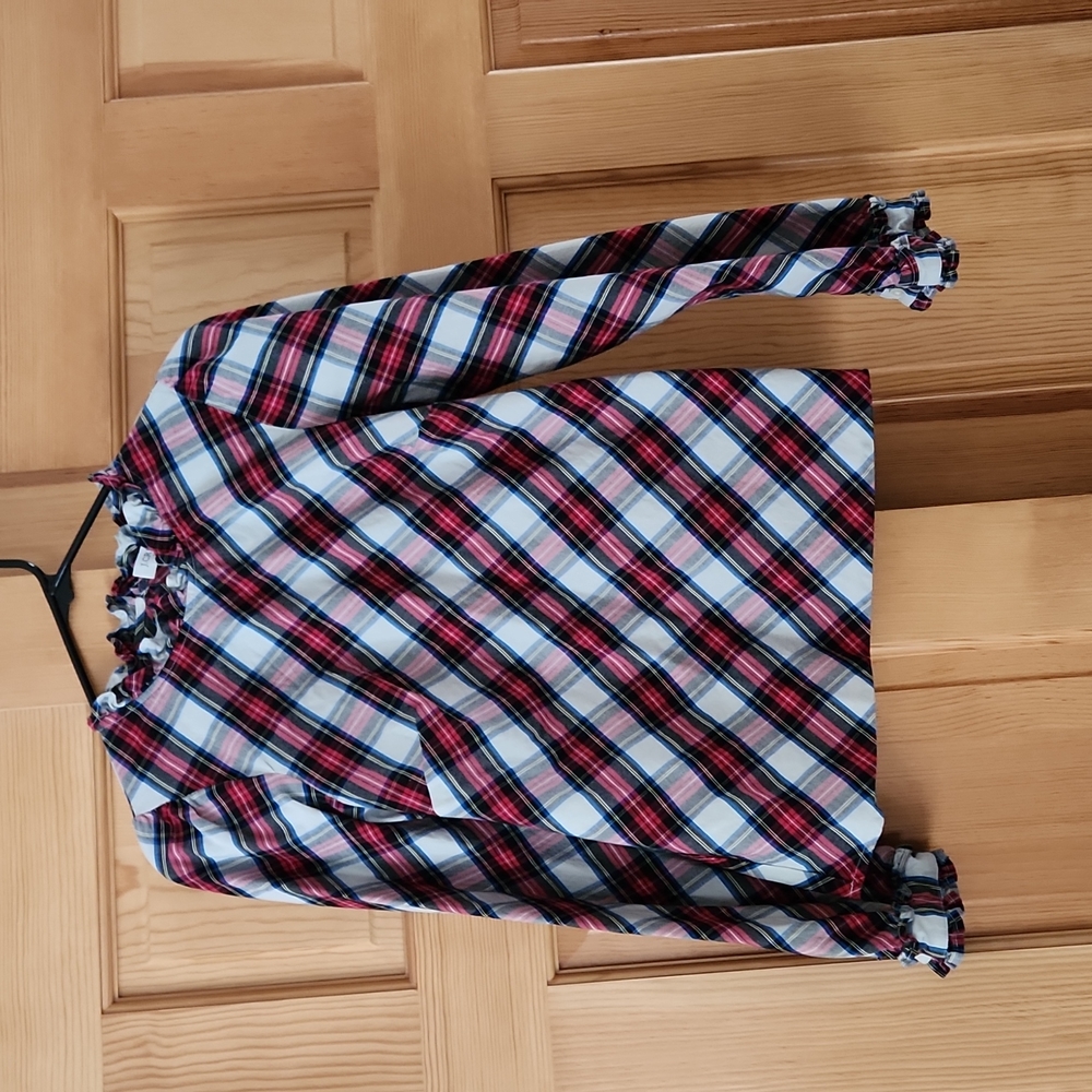 J Crew White Plaid Ruffle Shirt XS